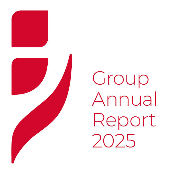 Red tulip and text "Group Annual Report 2025"