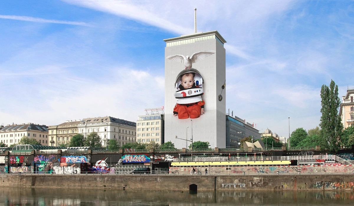 Ringturm wrapped 2019; Facade Art:  Future Dreaming from Daniela Kostova
