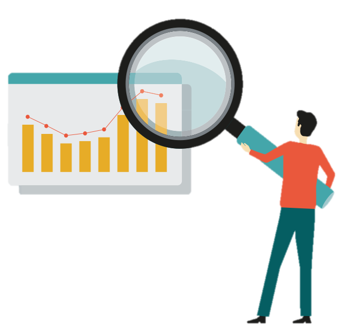 Mann analysiert mit großer Lupe ein Diagramm
