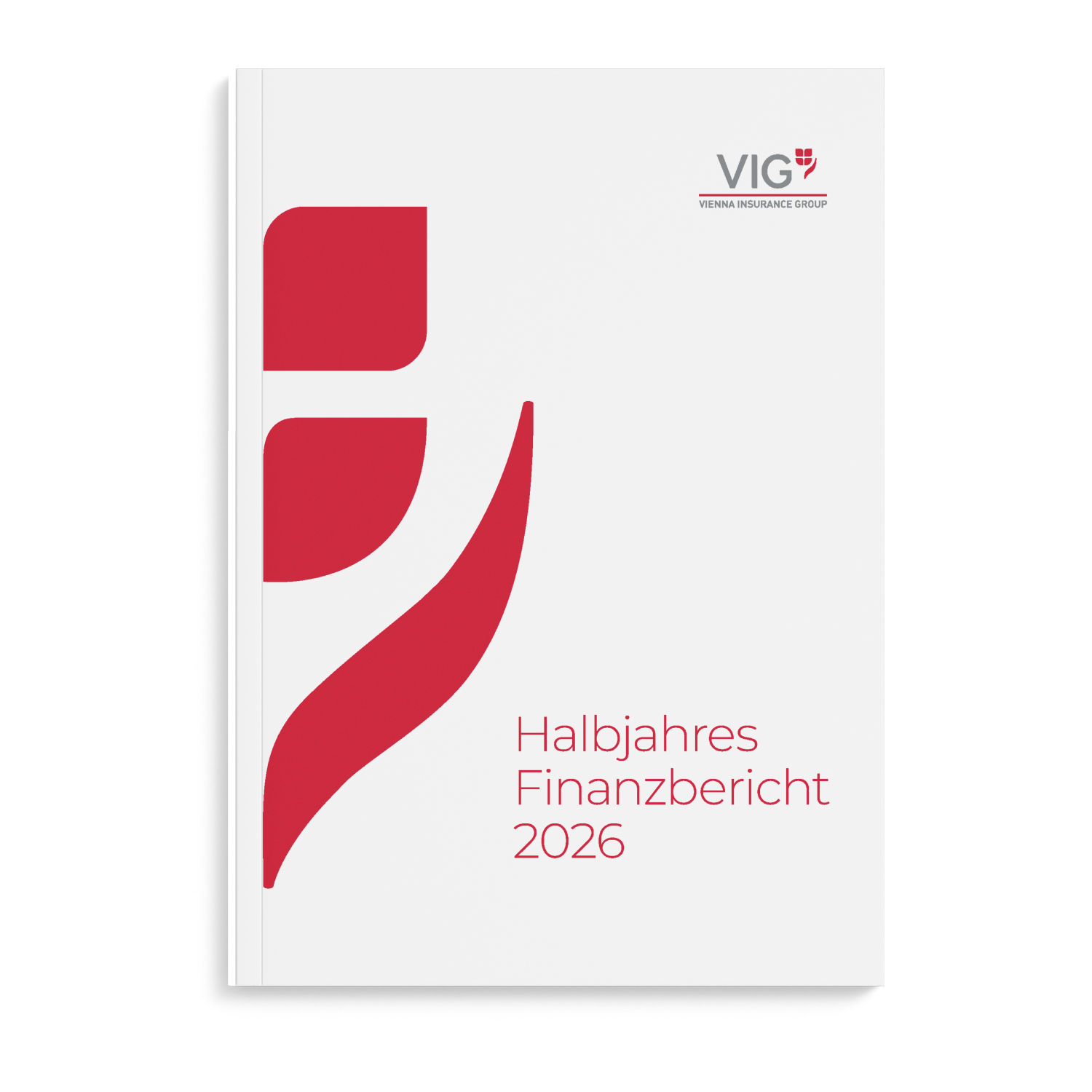 Cover VIG "Halbjahresfinanzbericht 2026"; halbe Tulpe, Hintergrund weiß, Schrift rot