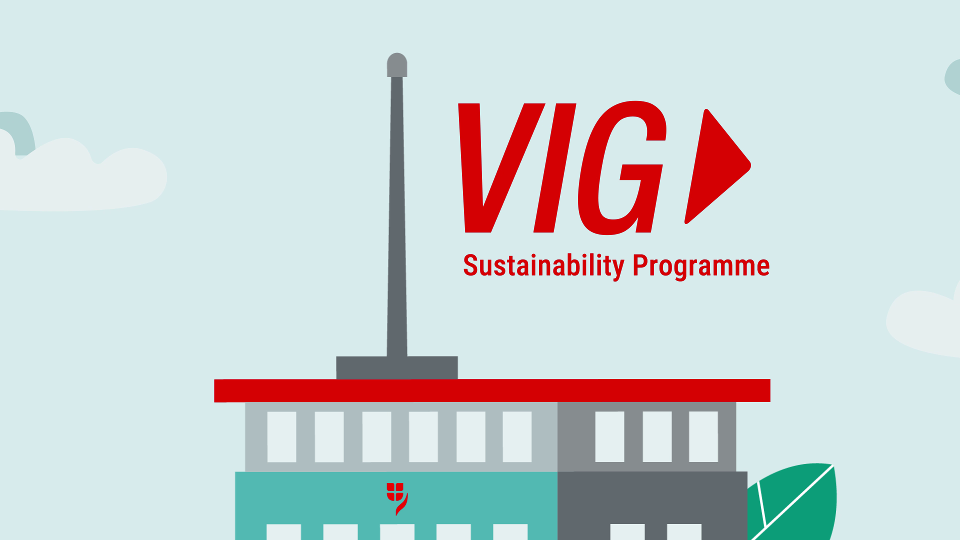 Illustration of the "Ringturm" with ‘VIG Sustainability Programme’ written in red.