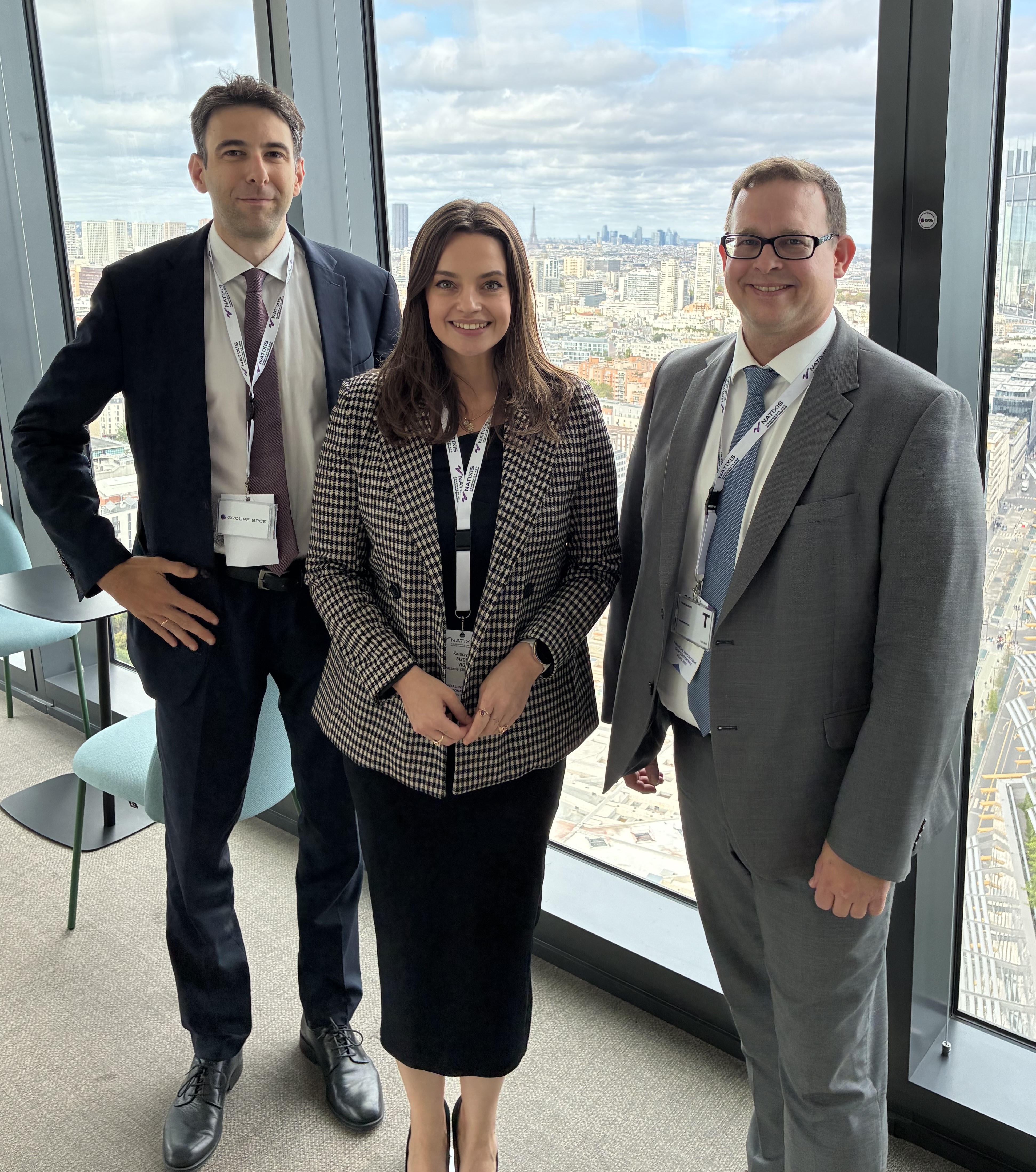 from left to right: Jakob Radimsky (Group Treasury & Capital Management), Katarzyna Bizon (IR), Kay Reinhold (Head of Group Treasury & Capital Management) at Natixis FIG Conference Paris 2026