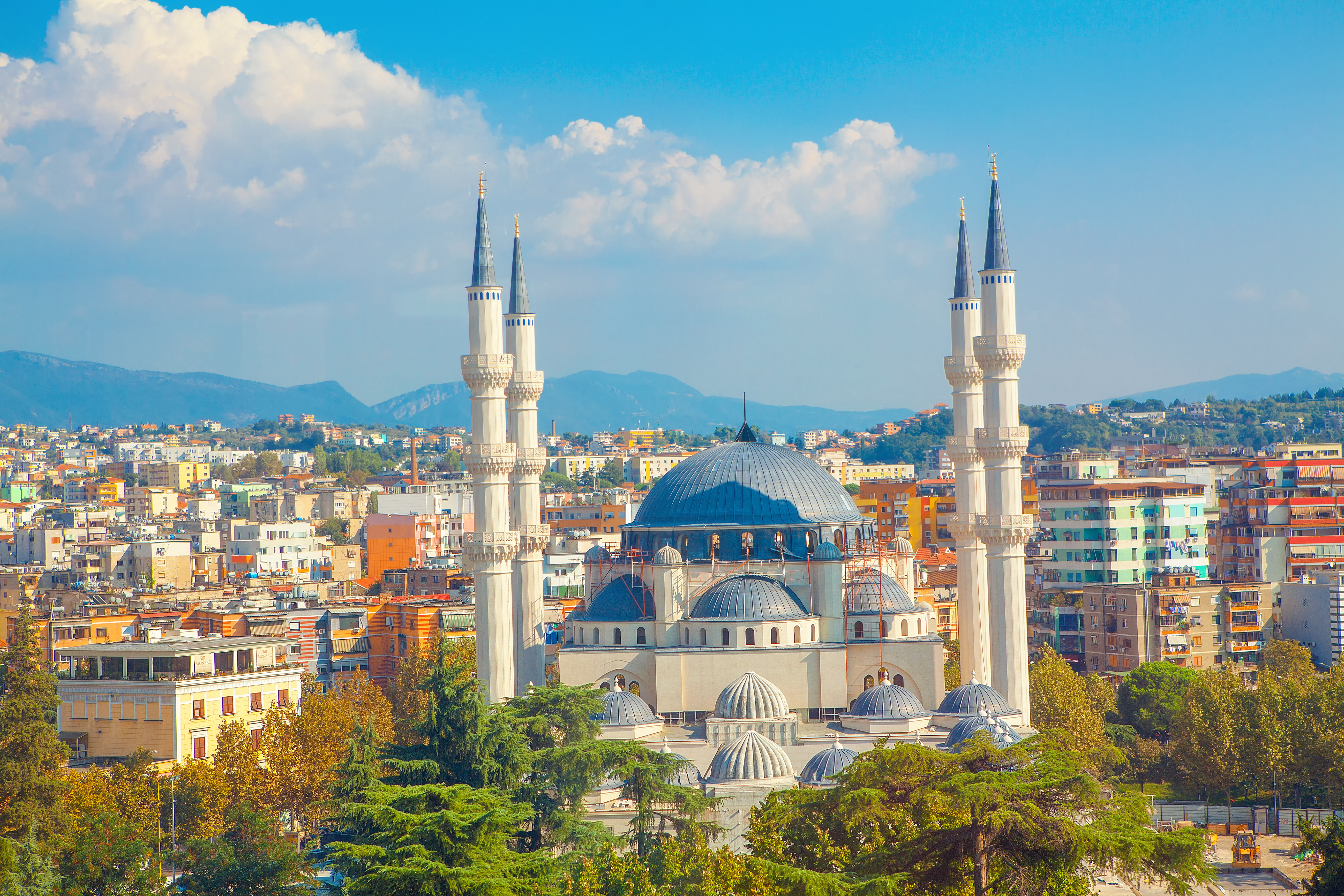 Panoramic view of Tirana with Namazgah Mosque, Albania