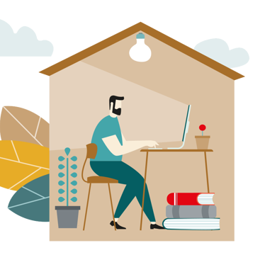 © Egger & Lerch/Shutterstock/Yelosmiley Illustration von Mitarbeiter im Homeoffice